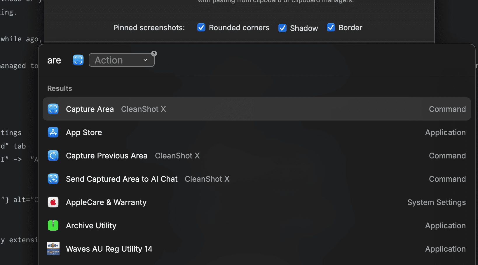 Using Raycast extension with CleanShot X