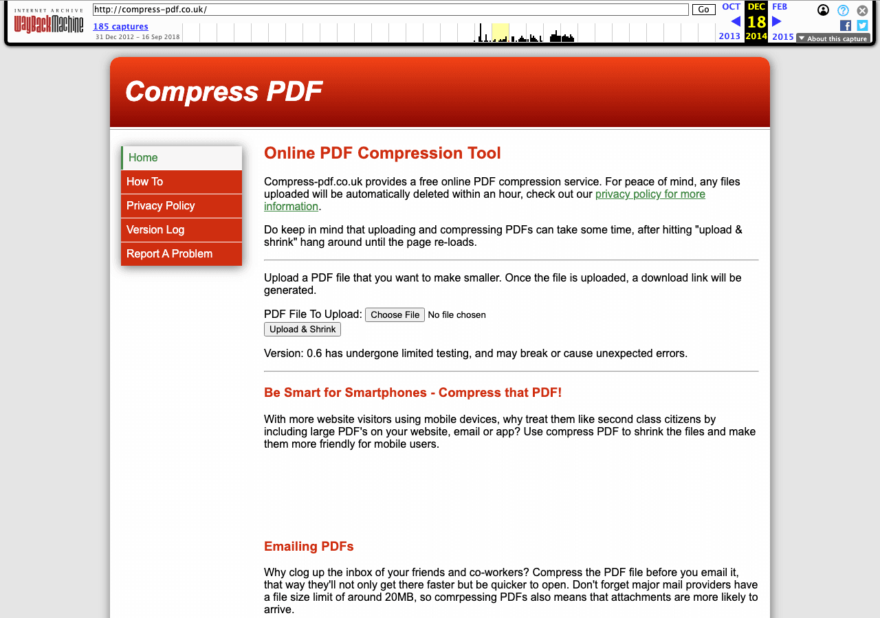 compress-pdf.co.uk as captured by the Wayback Machine in December 2014